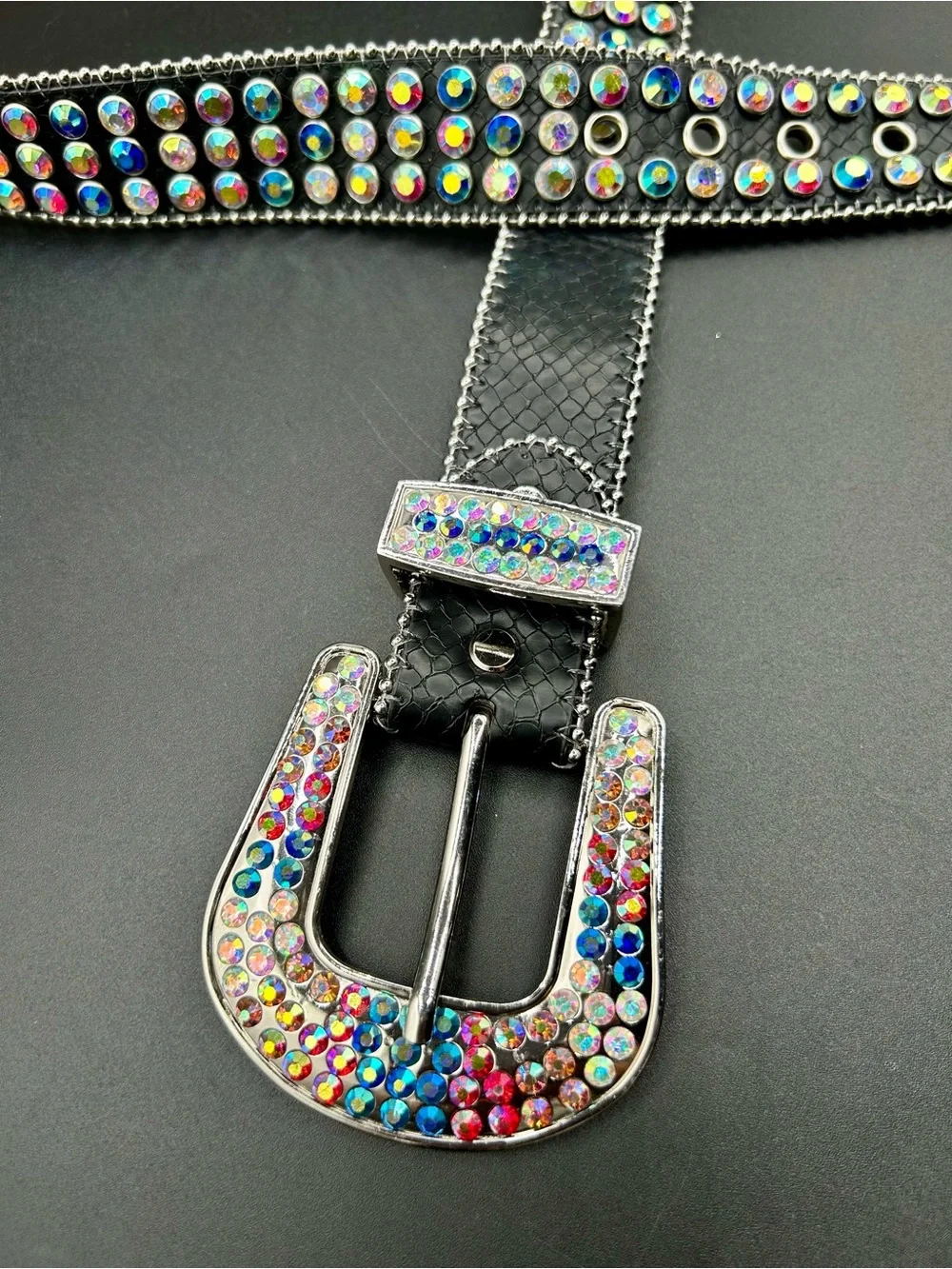 MAJESTIK  “Prodigy”  Leather Belt Colorful - Rhinestone . Size L